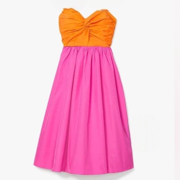 Kate Spade Twist Bodice Colorblocked Dress Pink Orange Size 0 - Picture 1 of 11